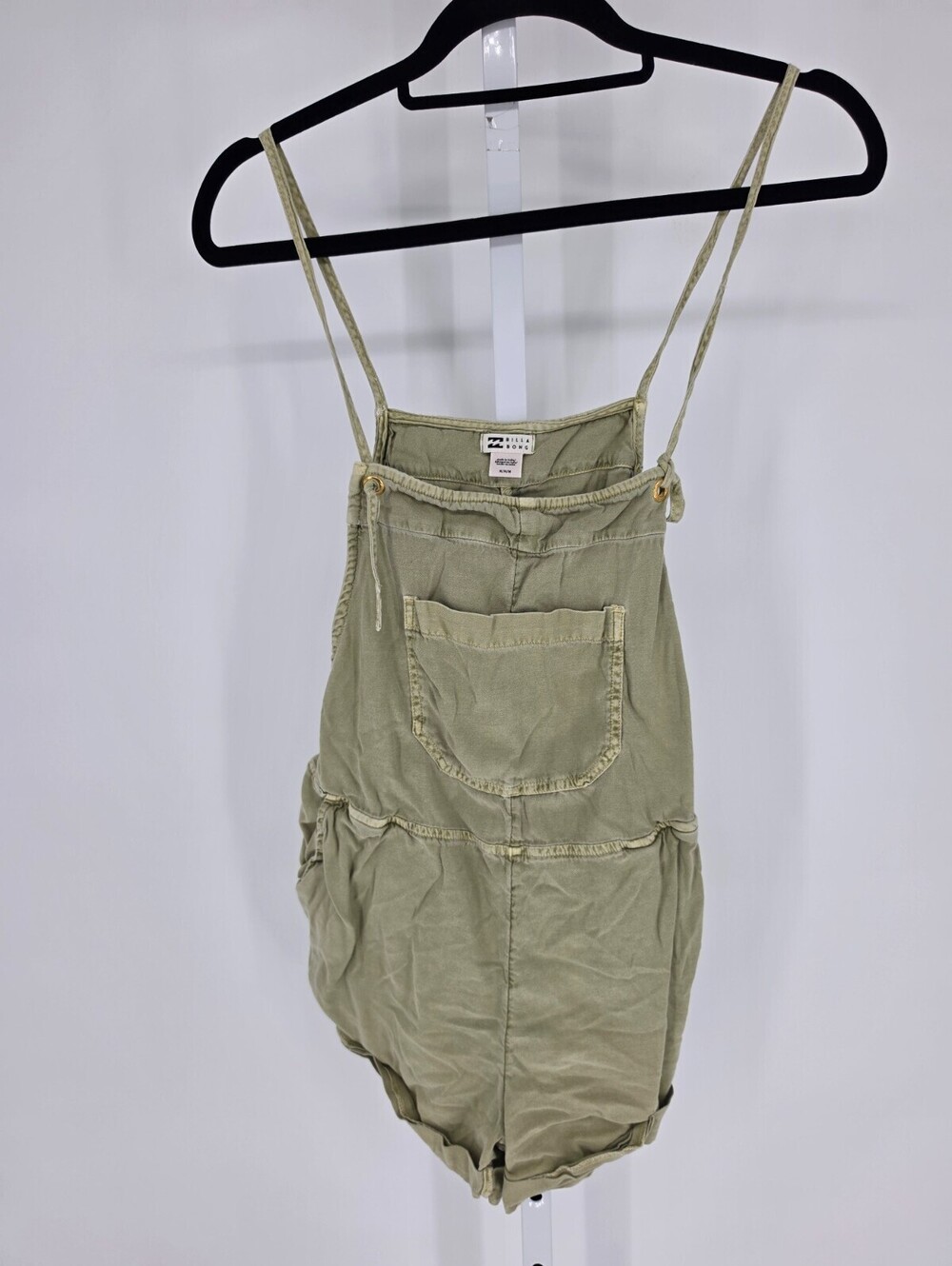Billabong Womens Sz M Shortalls Overall Shorts Olive Green Boho Loose Fit